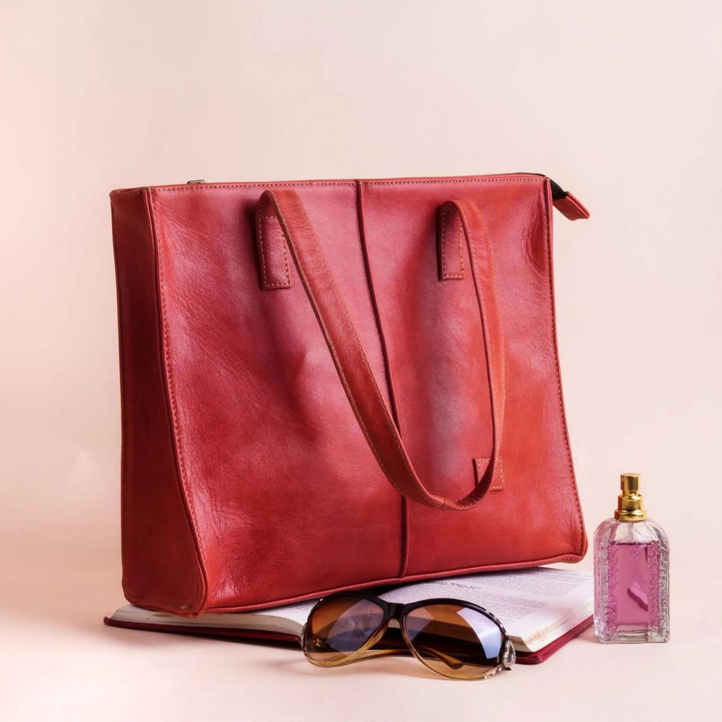 Handmade Leather Tote Bag: Tan Brown Zipper Handbag, Shoulder Bag for Everyday Carry