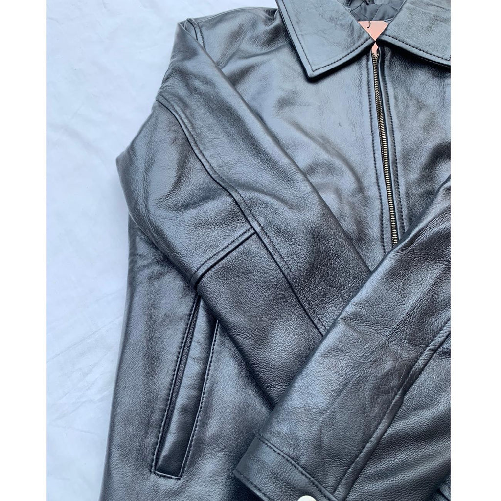 Men's Handmade Lambskin Leather Harrington Jacket: 90s Vintage Style