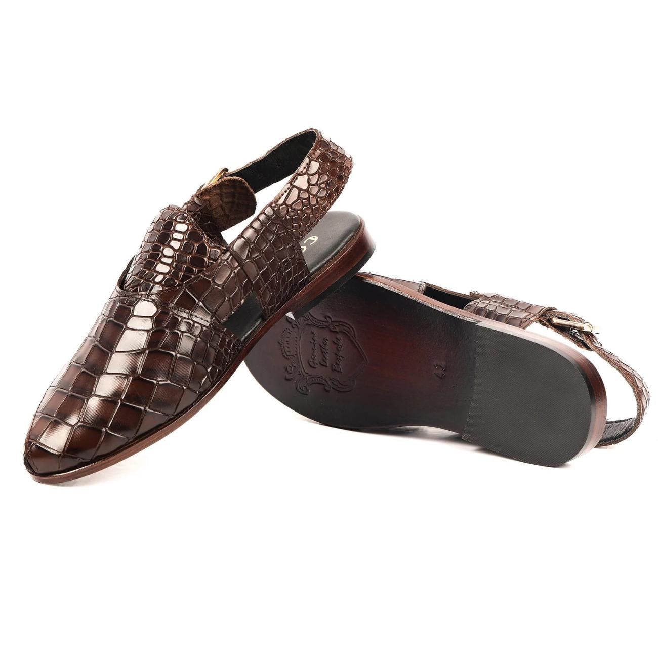 Handmade Croc Texture Leather Peshawari Chappal Sandals – Genuine Cow Leather Pakistani Footwear