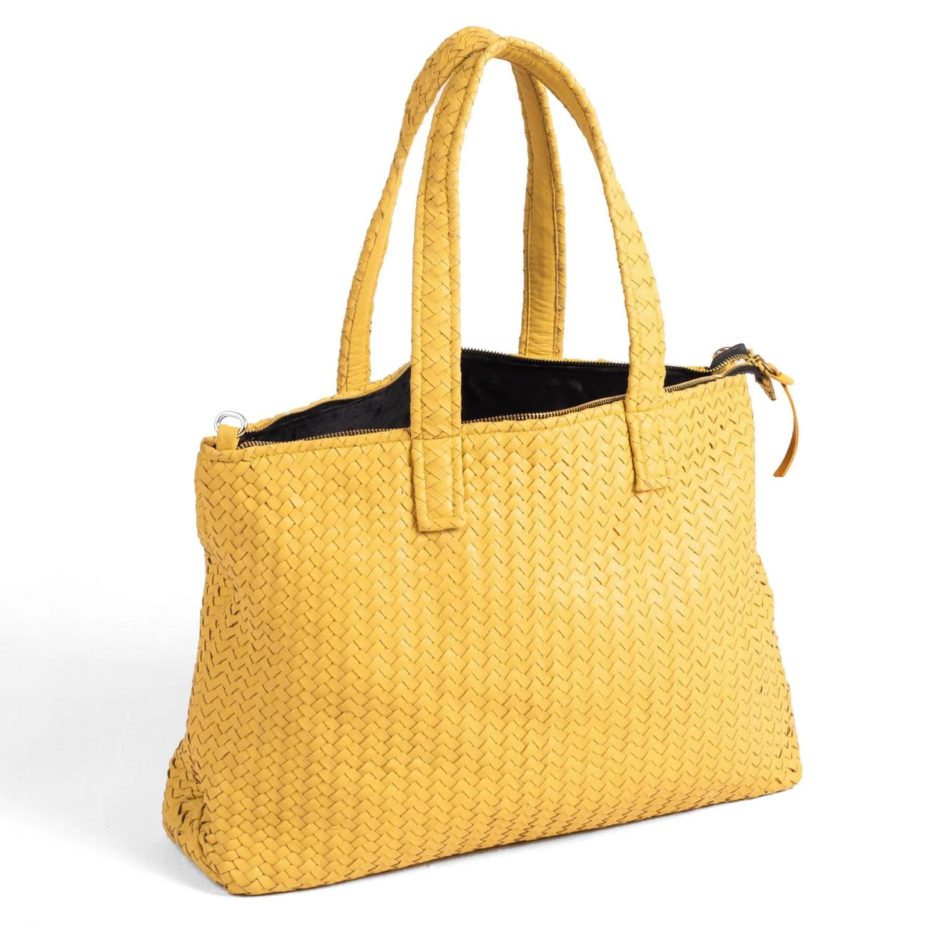 Handwoven Full Grain Leather Tote Bag: Handmade Women's Shoulder Bag - Handbag