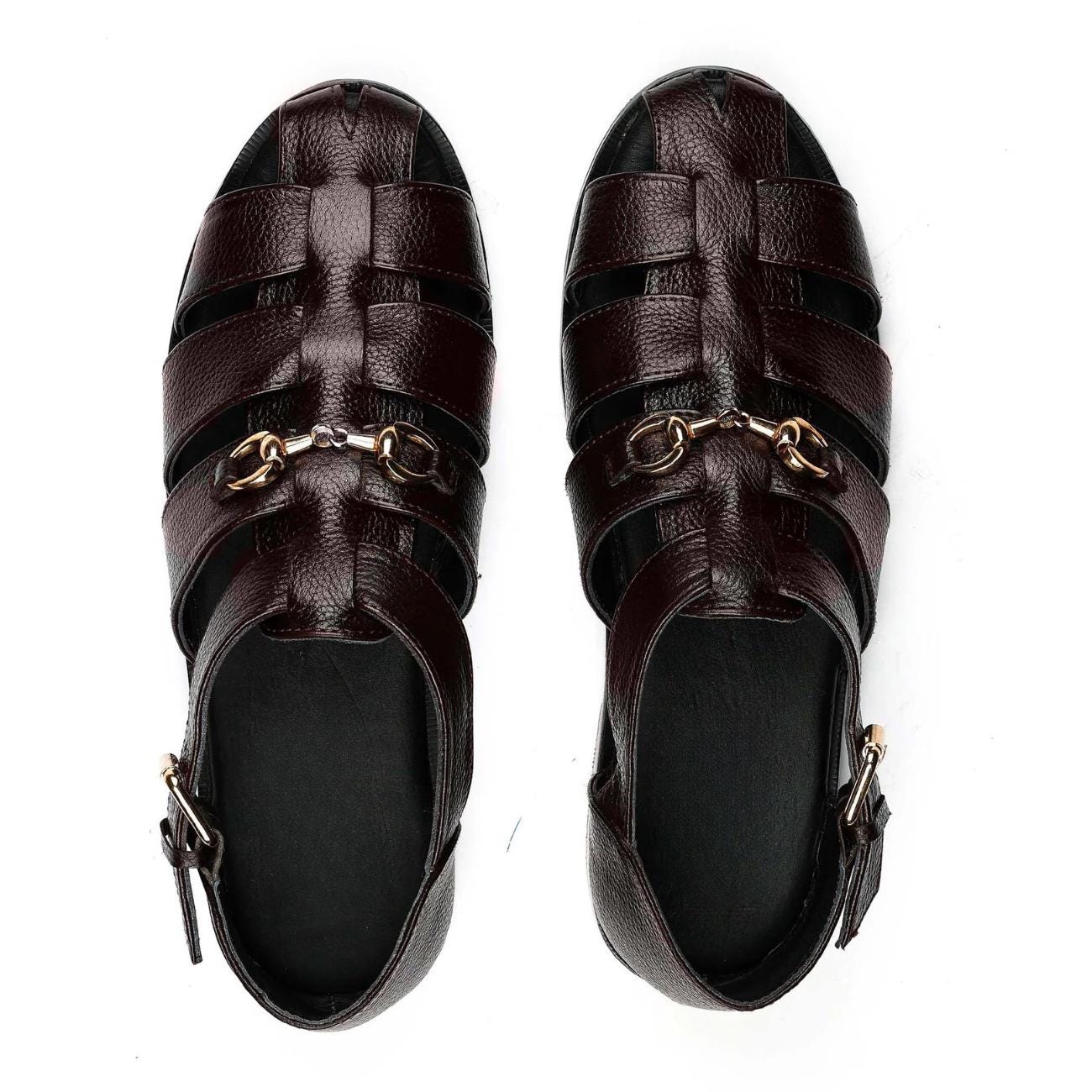 Men's Handmade Cowhide Greek Fisherman Sandals – Genuine Leather, Cushioned Arch Support