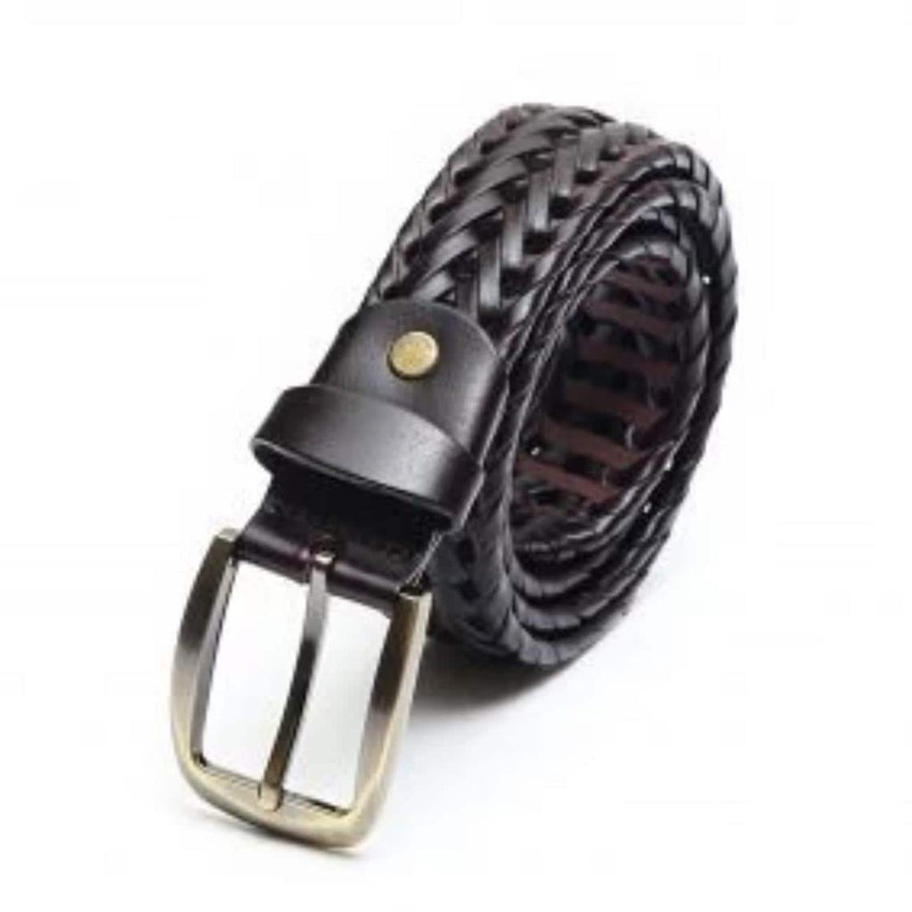Handmade Braided Leather Belt Set: Black & Brown Woven Belts