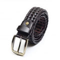 Handmade Braided Leather Belt Set: Black & Brown Woven Belts