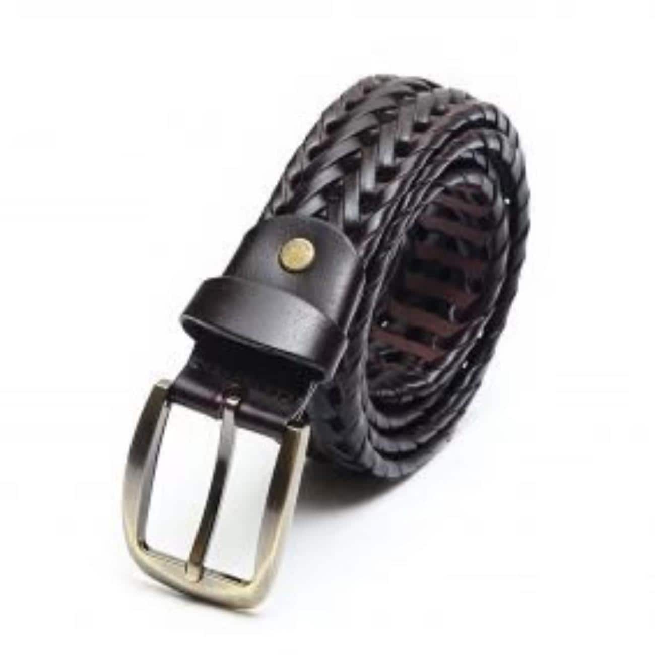 Handmade Braided Leather Belt Set: Black & Brown Woven Belts