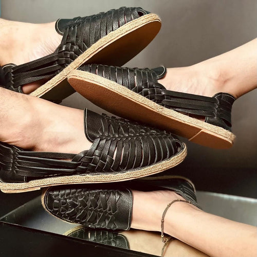 Handmade Black Leather Huarache Sandals: Men's Mexican Sandalias
