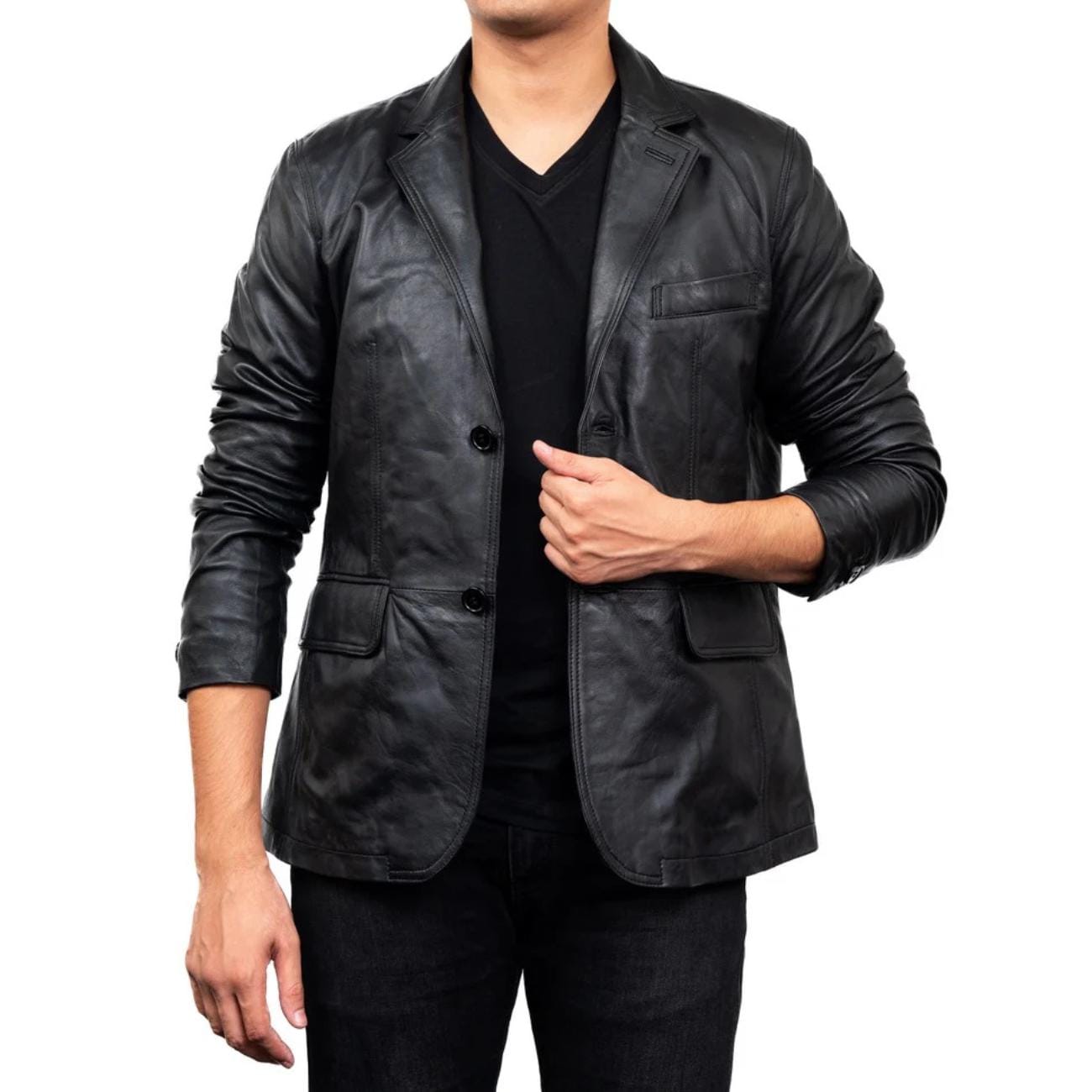 Handmade Lambskin Leather Blazer: Custom Fit, Classic 90s Style Leather Coat for Men