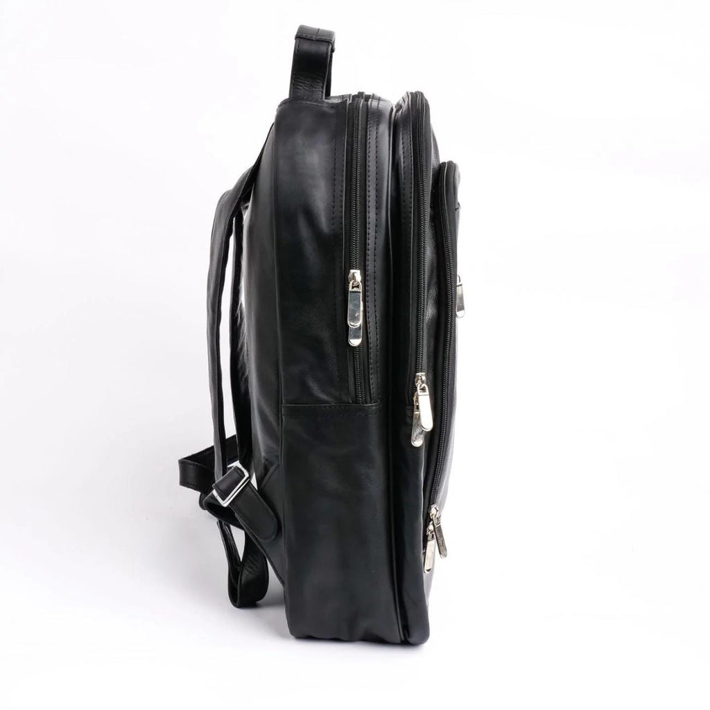 Personalized Black Leather Backpack: 17" Laptop Bag, Top Grain Cowhide