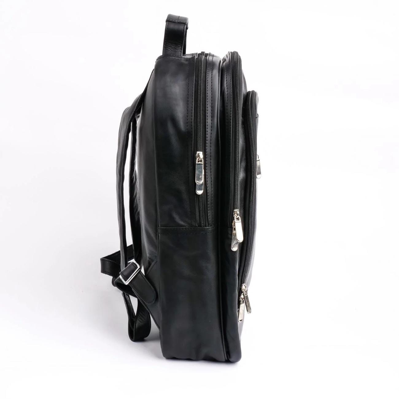 Personalized Black Leather Backpack: 17" Laptop Bag, Top Grain Cowhide