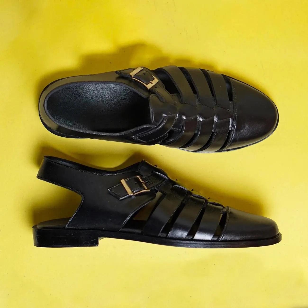 Mens Handmade Leather Fisherman Sandals: Cushioned Arch Support Shoes for Men