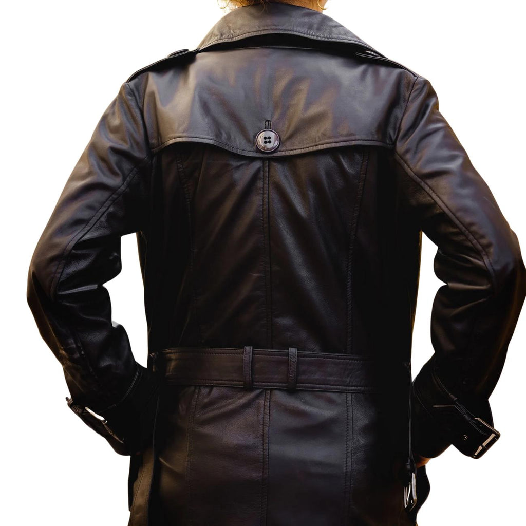 Handmade Lambskin Leather Trench Coat: Double-Breasted Belted Winter Coat Oversized Jacket for Women