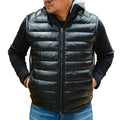 Handmade Men’s Leather Puffer Vest – Genuine Lambskin with Removable Hood – Winter Quilted Jacket
