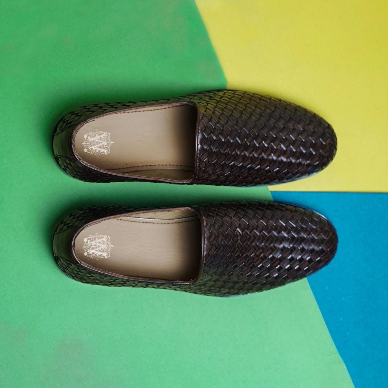 Handmade Woven Brown Leather Loafers: Men's Slip-On Moccasins Mens Shoes