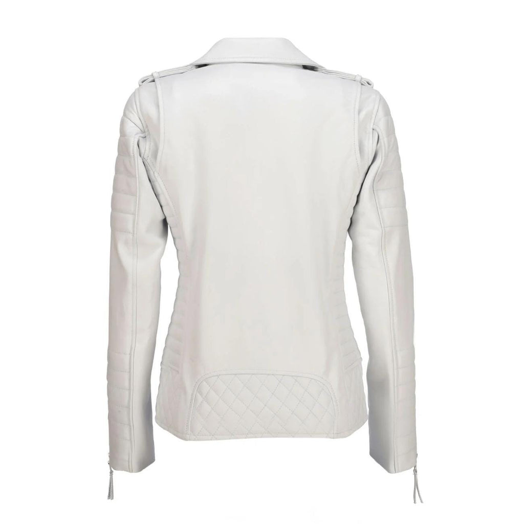 Handmade Quilted Lambskin Leather Biker Jacket - Slim Fit Multi-Zip Jackets for Women