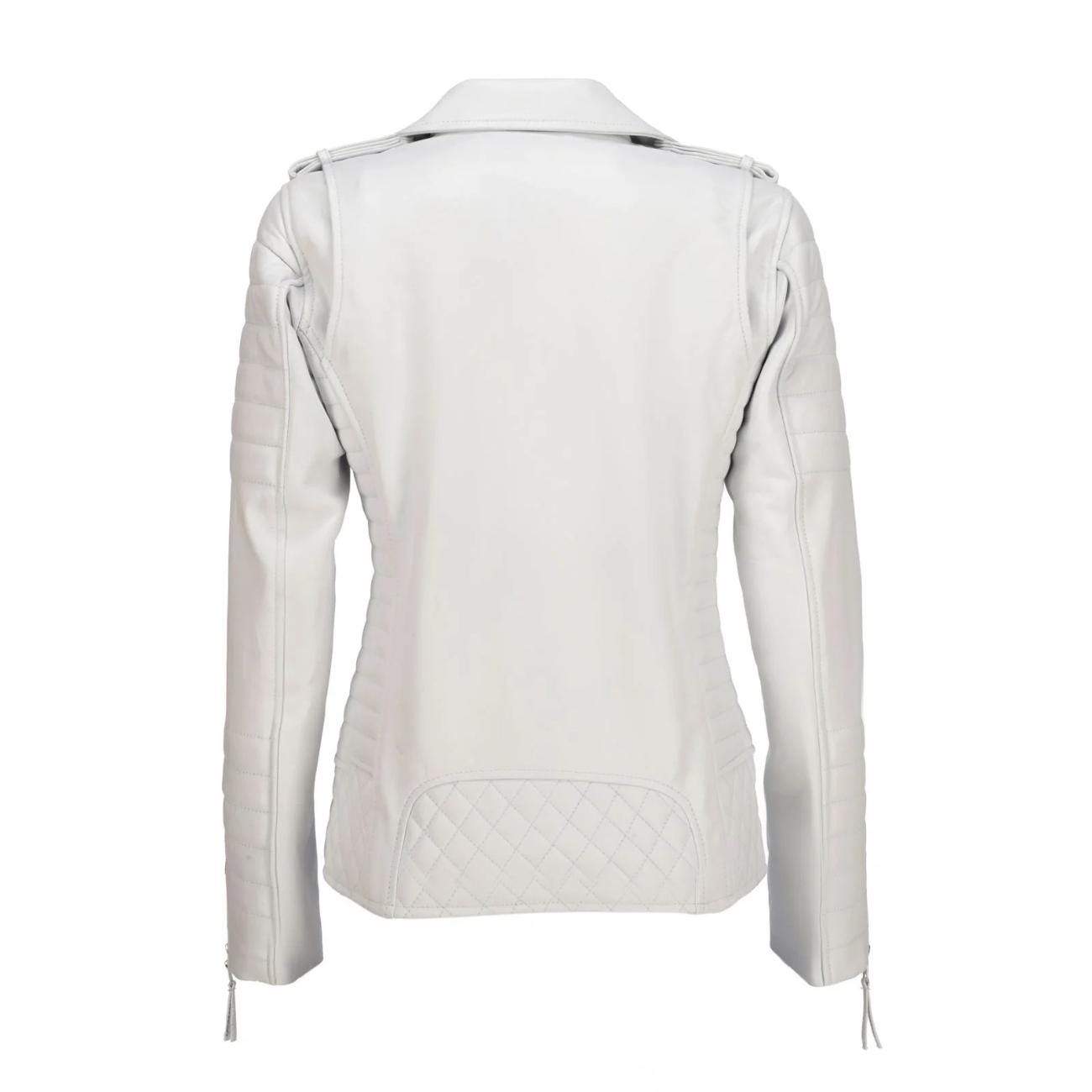 Handmade Quilted Lambskin Leather Biker Jacket - Slim Fit Multi-Zip Jackets for Women