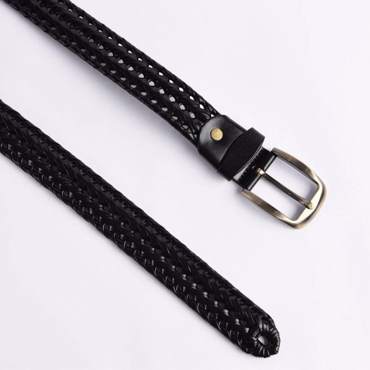 Handmade Braided Leather Belt Set: Black & Brown Woven Belts