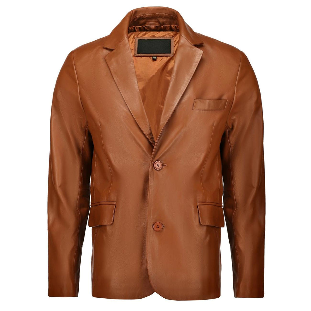 Handmade Men’s Leather Blazer – Black Lambskin Coat with Button Closure & Invisible Stitch Detailing
