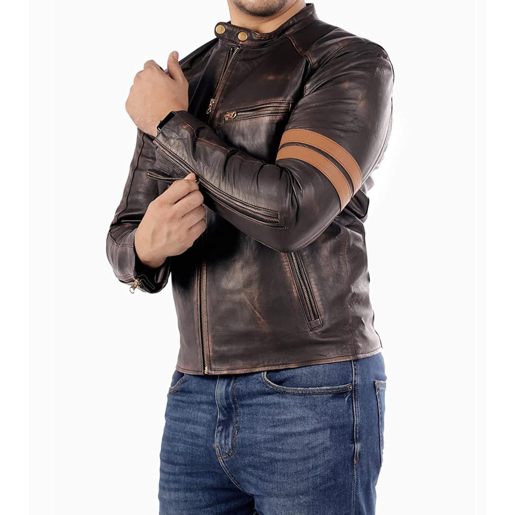 Handmade Distressed Lambskin Biker Jacket: Men's Vintage Cafe Racer Moto Jacket