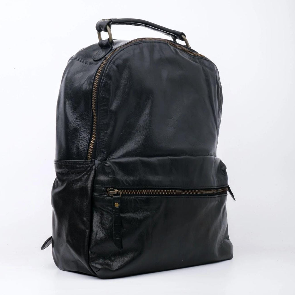 Handmade Black Leather Backpack: 13" Laptop Bag Rucksack Travel Bag