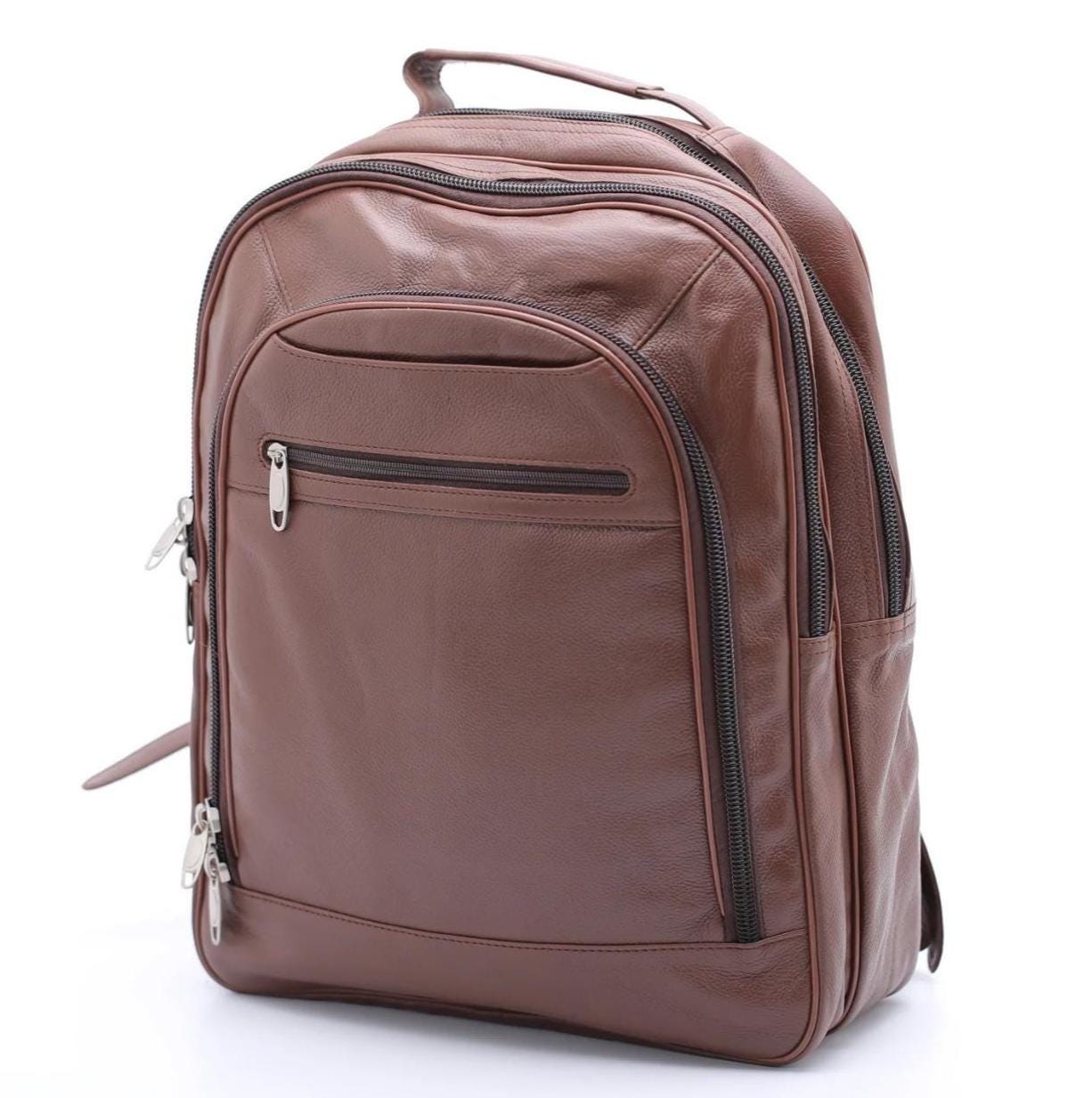 Personalized Black Leather Backpack: 17" Laptop Bag, Top Grain Cowhide