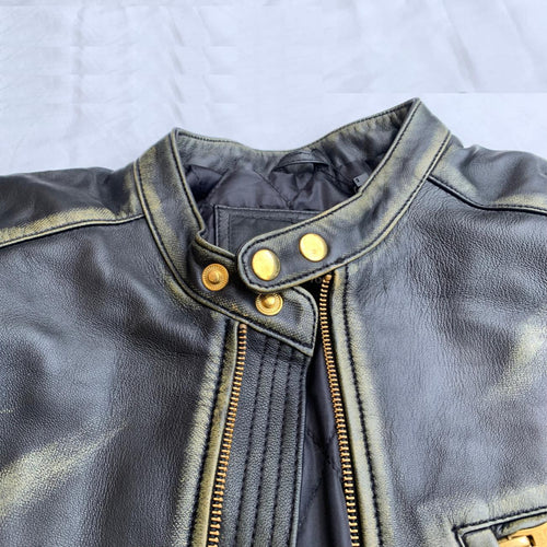Distressed Leather Motorcycle Jacket: Vintage Cafe Racer Style Lambskin Jacket for Women