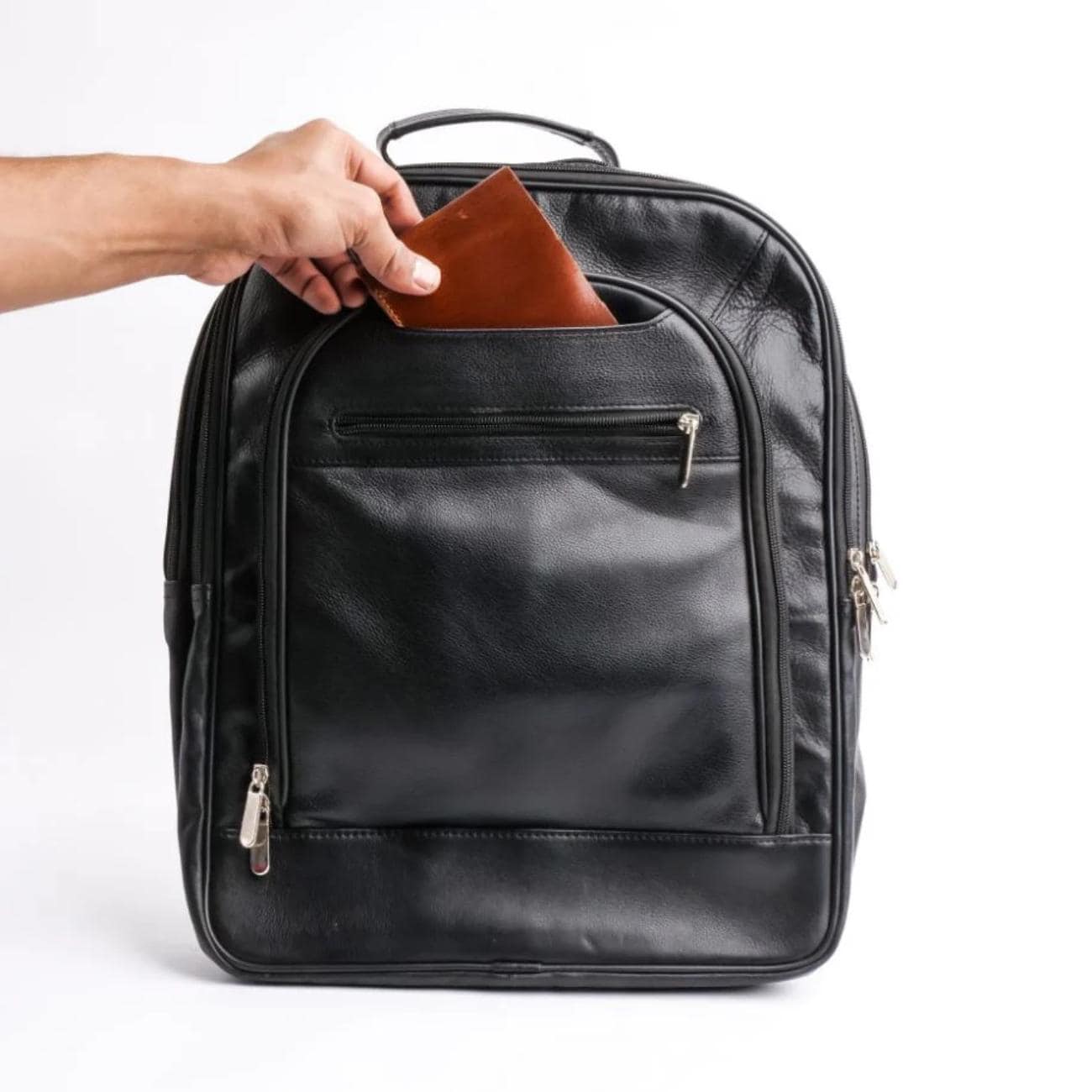 Personalized Black Leather Backpack: 17" Laptop Bag, Top Grain Cowhide