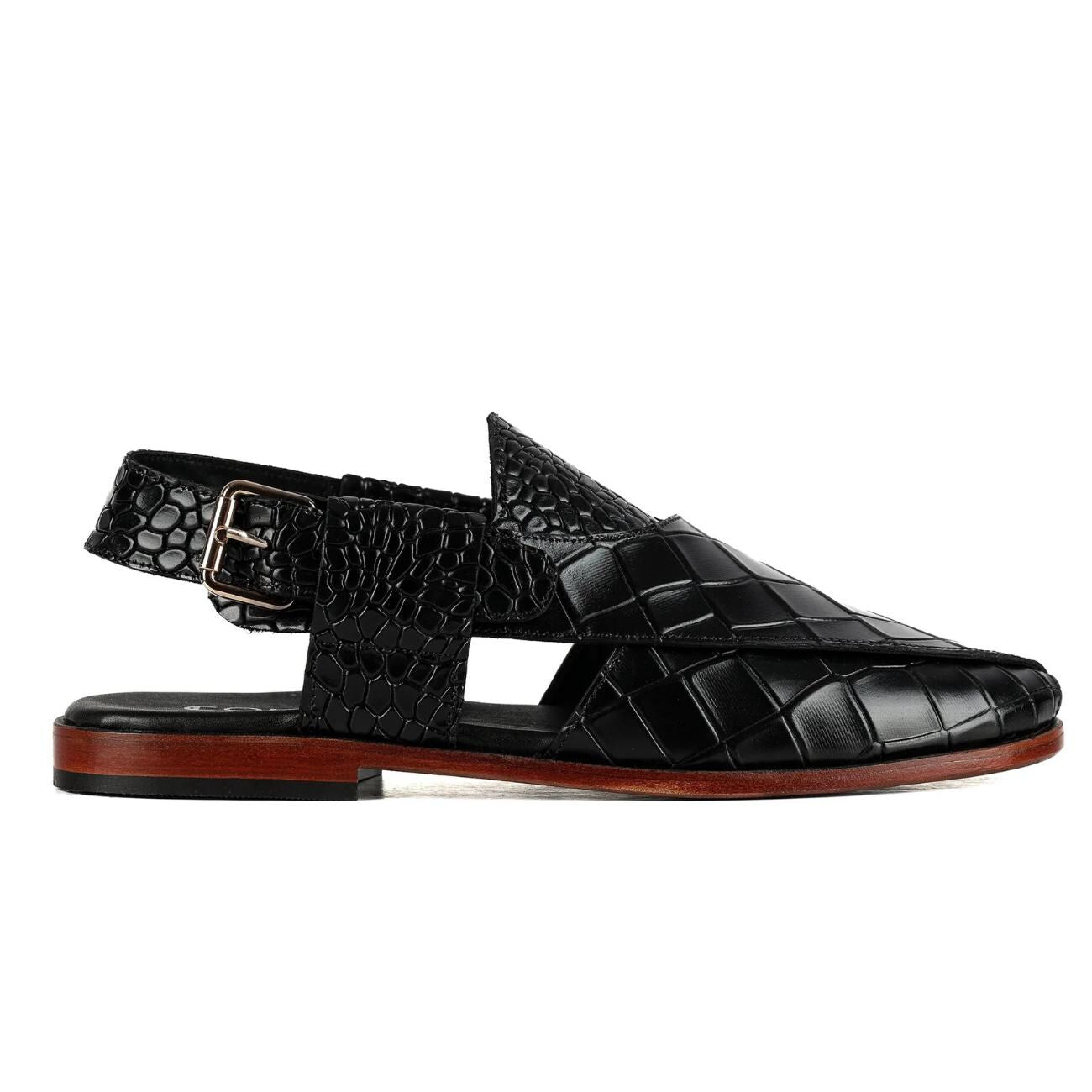 Handmade Croc Texture Leather Peshawari Chappal Sandals – Genuine Cow Leather Pakistani Footwear