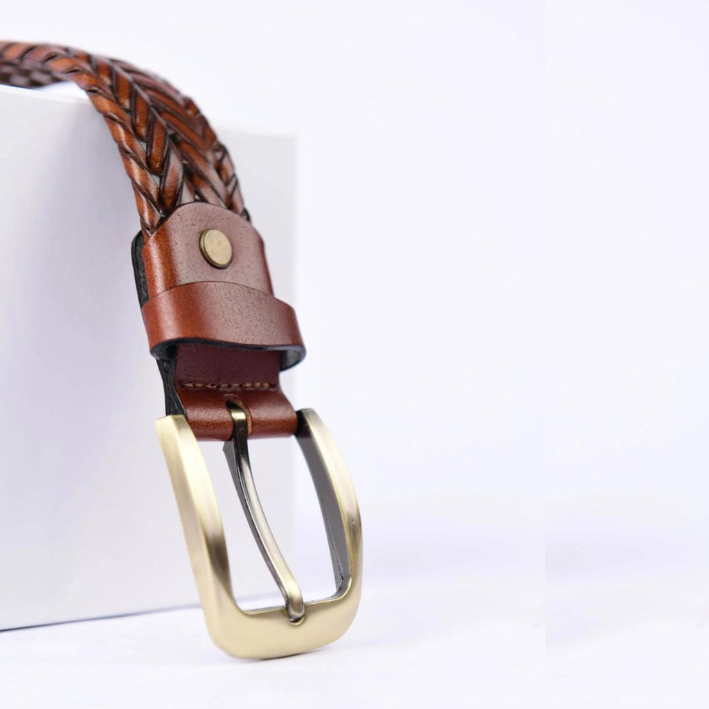 Handmade Braided Leather Belt Set: Black & Brown Woven Belts