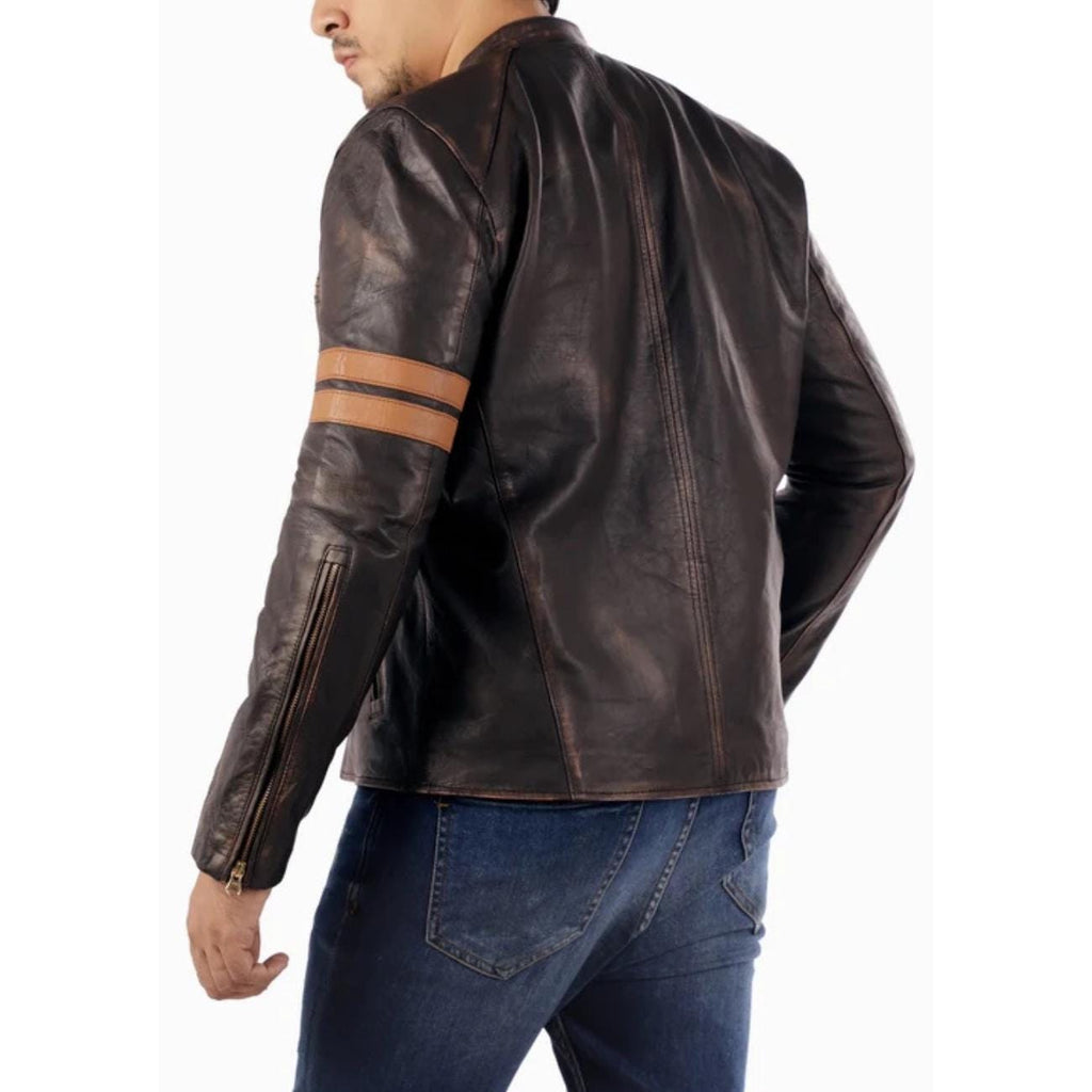 Handmade Distressed Lambskin Biker Jacket: Men's Vintage Cafe Racer Moto Jacket
