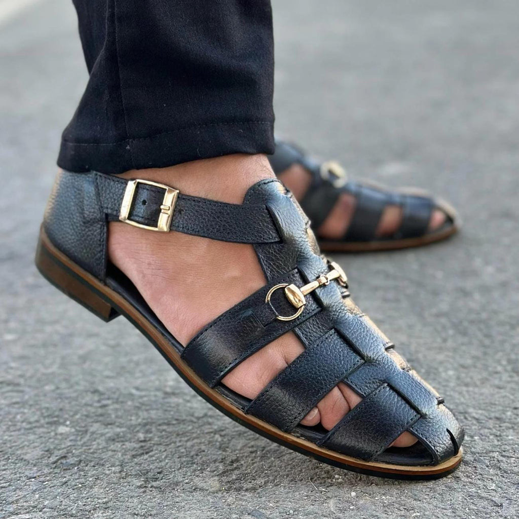 Genuine Leather Fisherman Sandal: Handmade Caged Beach Footwear - Mens Shoes