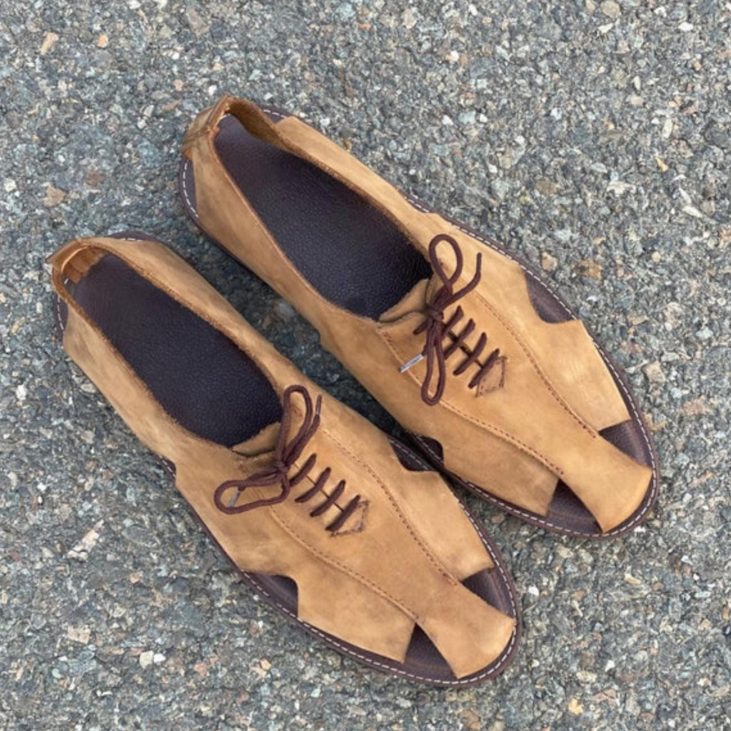 Handmade Suede Leather Lace-Up Sandals: Arch Support, Casual Style Sandals for Men