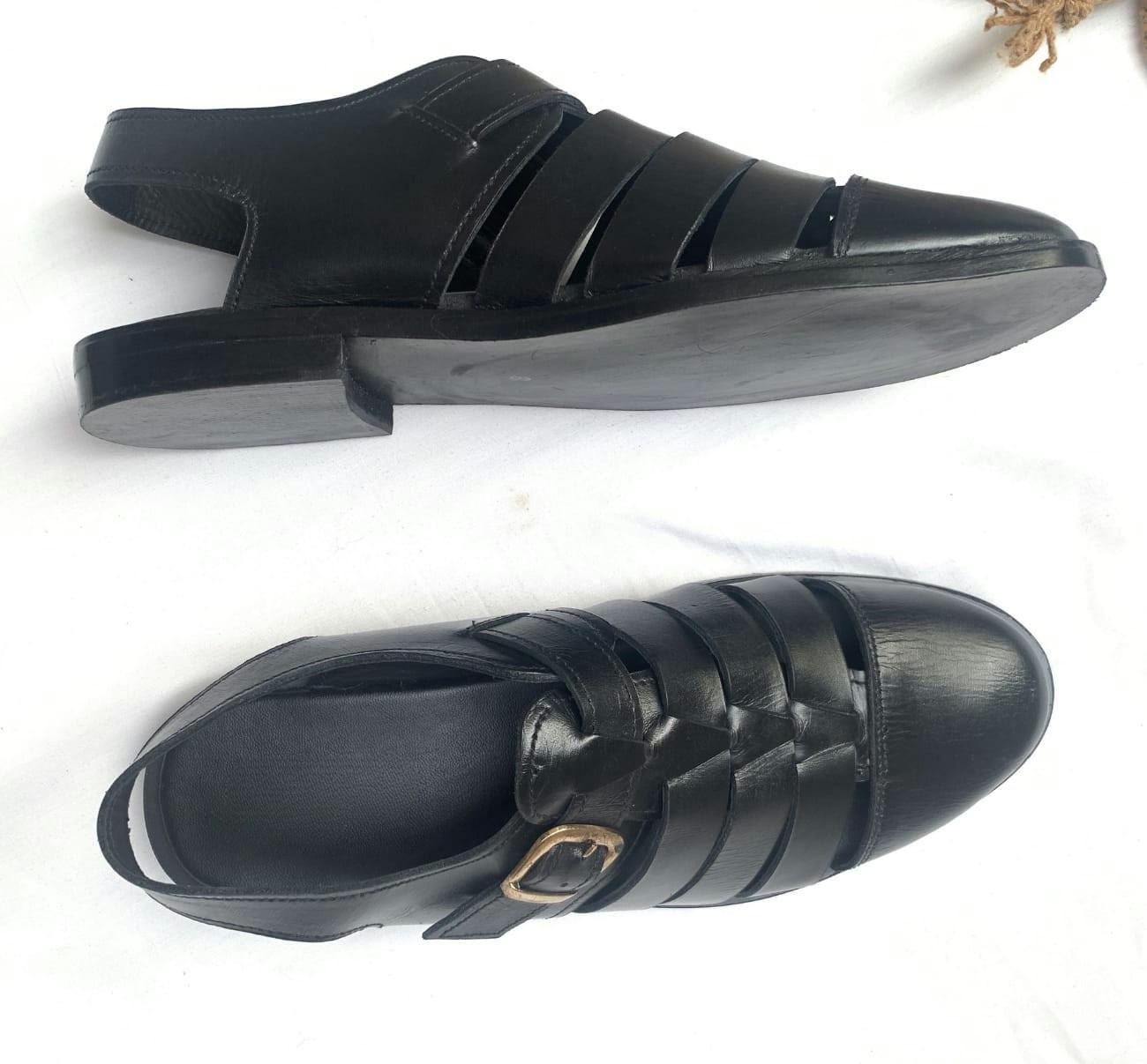 Mens Handmade Leather Fisherman Sandals: Cushioned Arch Support Shoes for Men