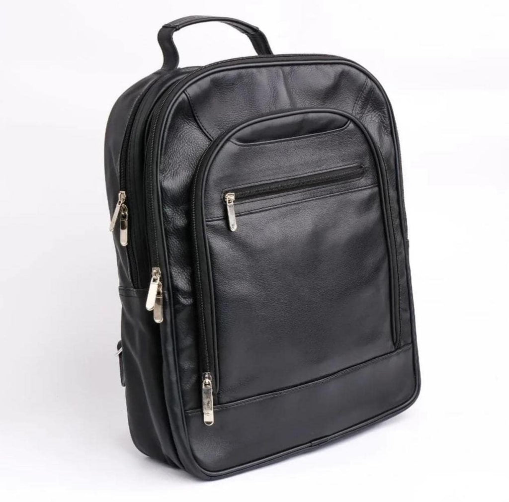 Personalized Black Leather Backpack: 17" Laptop Bag, Top Grain Cowhide
