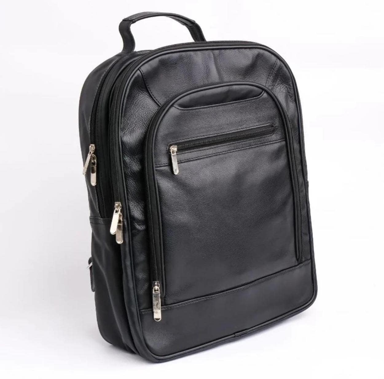 Personalized Black Leather Backpack: 17" Laptop Bag, Top Grain Cowhide