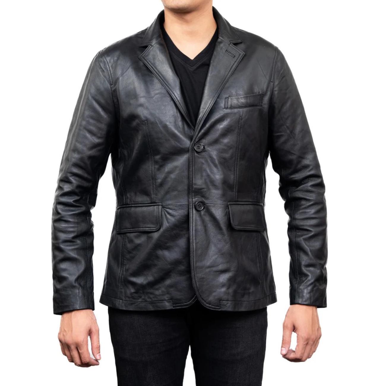 Handmade Lambskin Leather Blazer: Custom Fit, Classic 90s Style Leather Coat for Men