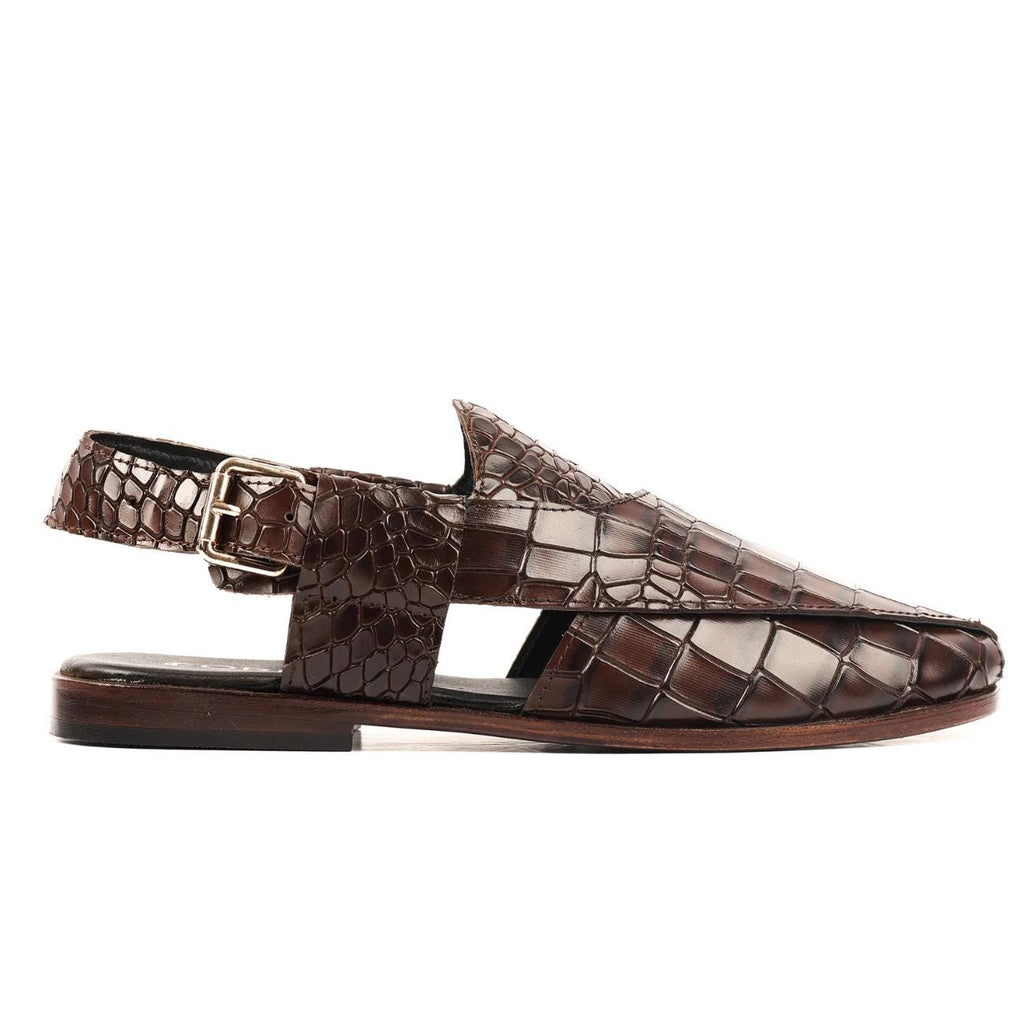 Handmade Croc Texture Leather Peshawari Chappal Sandals – Genuine Cow Leather Pakistani Footwear