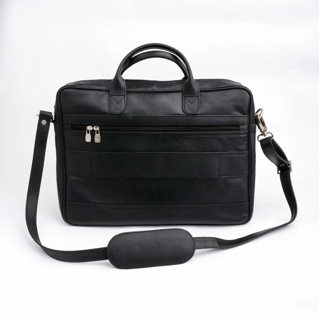 Full-Grain Leather Laptop Briefcase: 15.5" Messenger Bag with Antique Brass