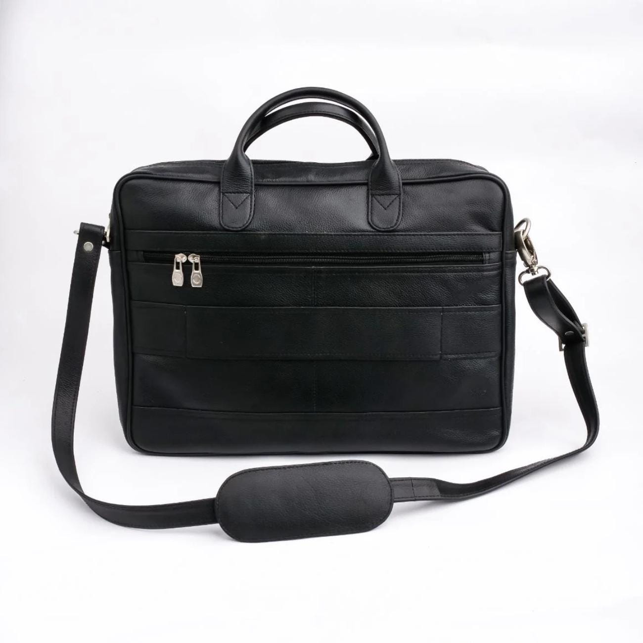 Full-Grain Leather Laptop Briefcase: 15.5" Messenger Bag with Antique Brass