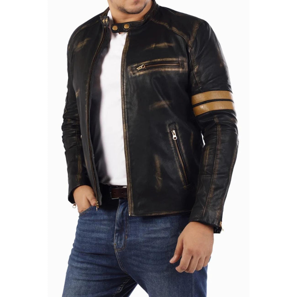 Handmade Distressed Lambskin Biker Jacket: Men's Vintage Cafe Racer Moto Jacket