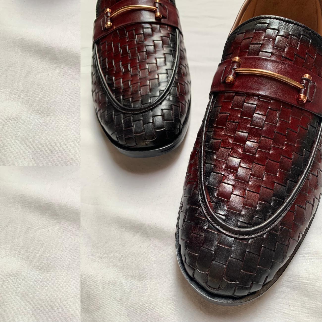 Handmade Woven Real Leather Loafers, Italian Style Shoe: Men's Wedding Dress Shoes