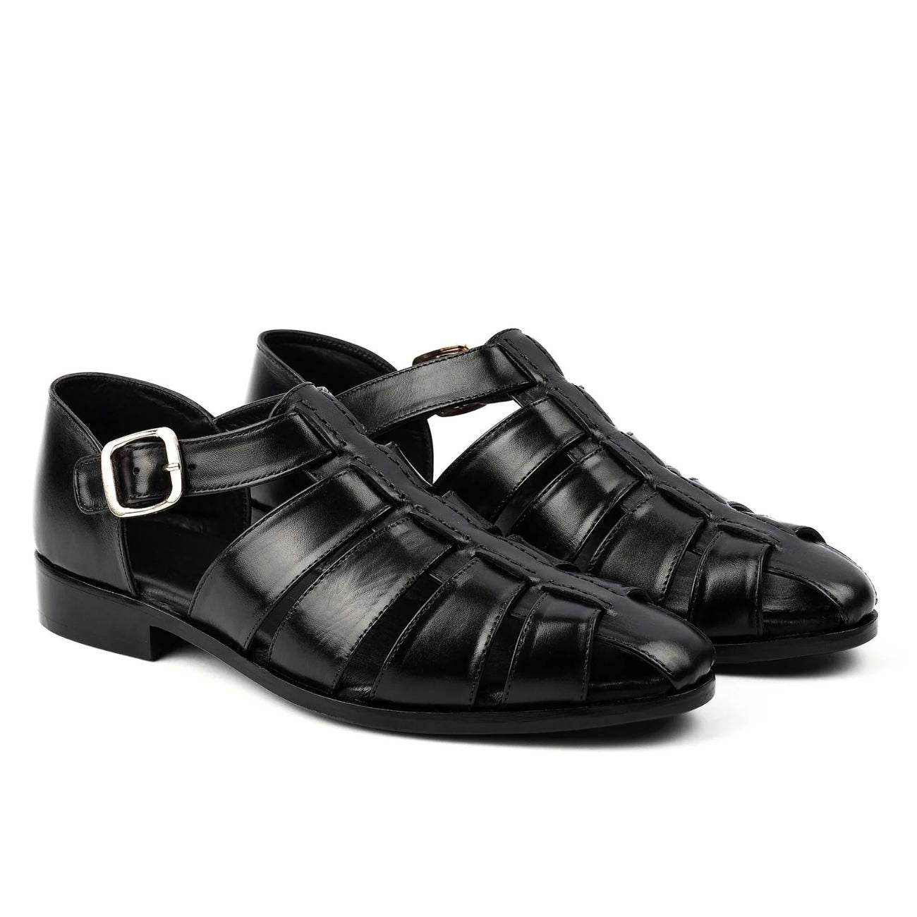 Men's Cowhide Greek Leather Fisherman Sandals – Handmade Genuine Leather Sandals with Leather Sole & Cushioned Arch Support | Summer Shoes