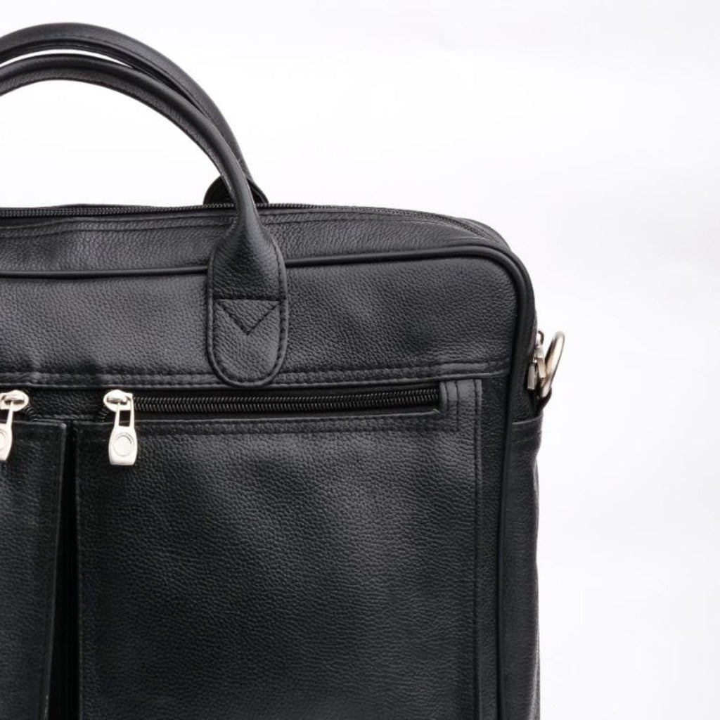 Full-Grain Leather Laptop Briefcase: 15.5" Messenger Bag with Antique Brass