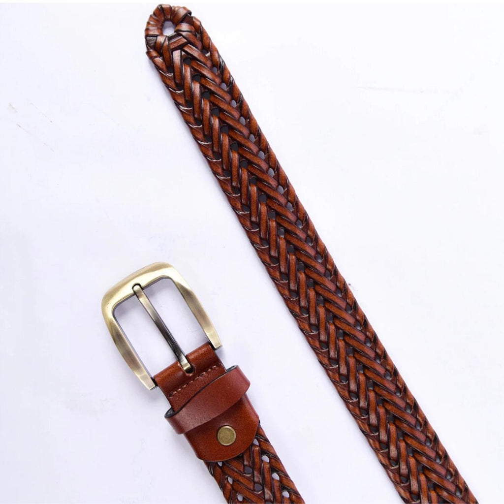Handmade Braided Leather Belt Set: Black & Brown Woven Belts