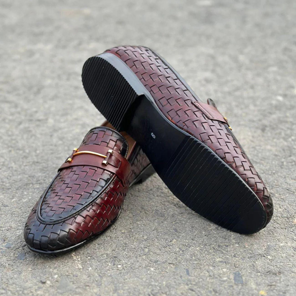 Handmade Woven Real Leather Loafers, Italian Style Shoe: Men's Wedding Dress Shoes
