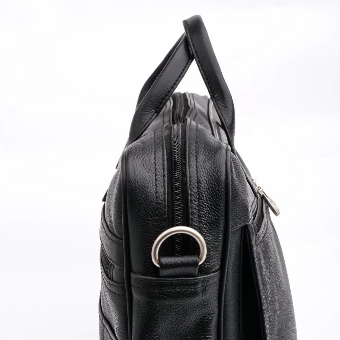Full-Grain Leather Laptop Briefcase: 15.5" Messenger Bag with Antique Brass