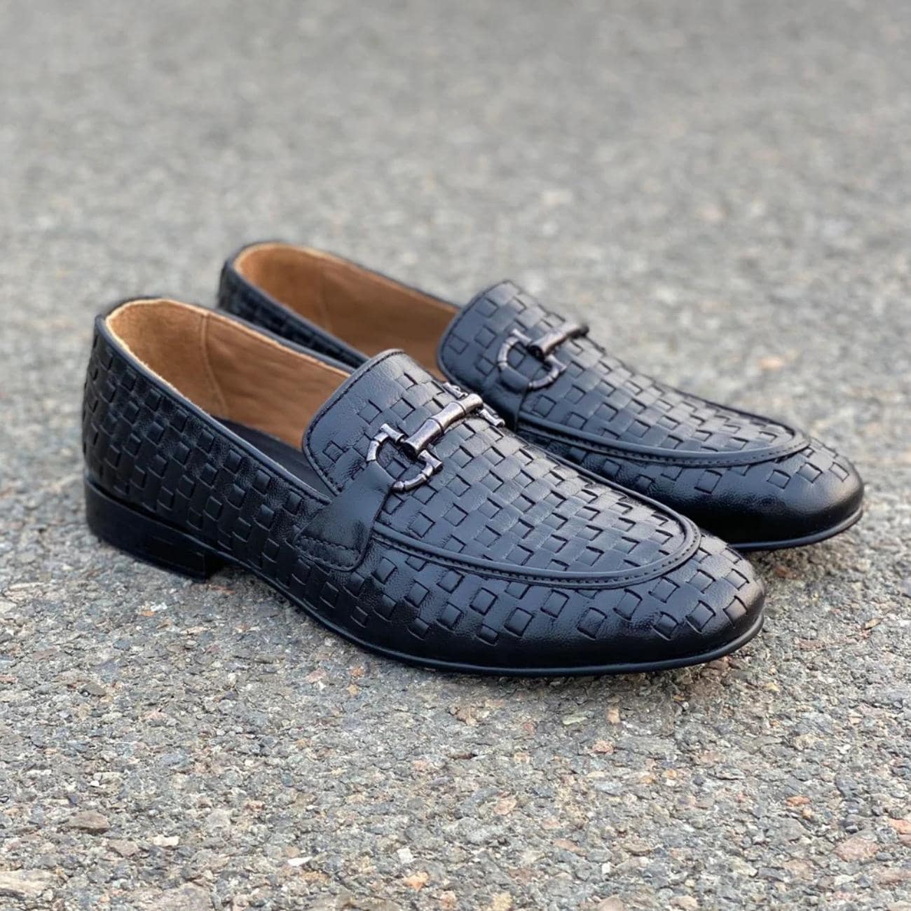 Handmade Braided Leather Loafers – Men’s Woven Slip-On Dress Shoes