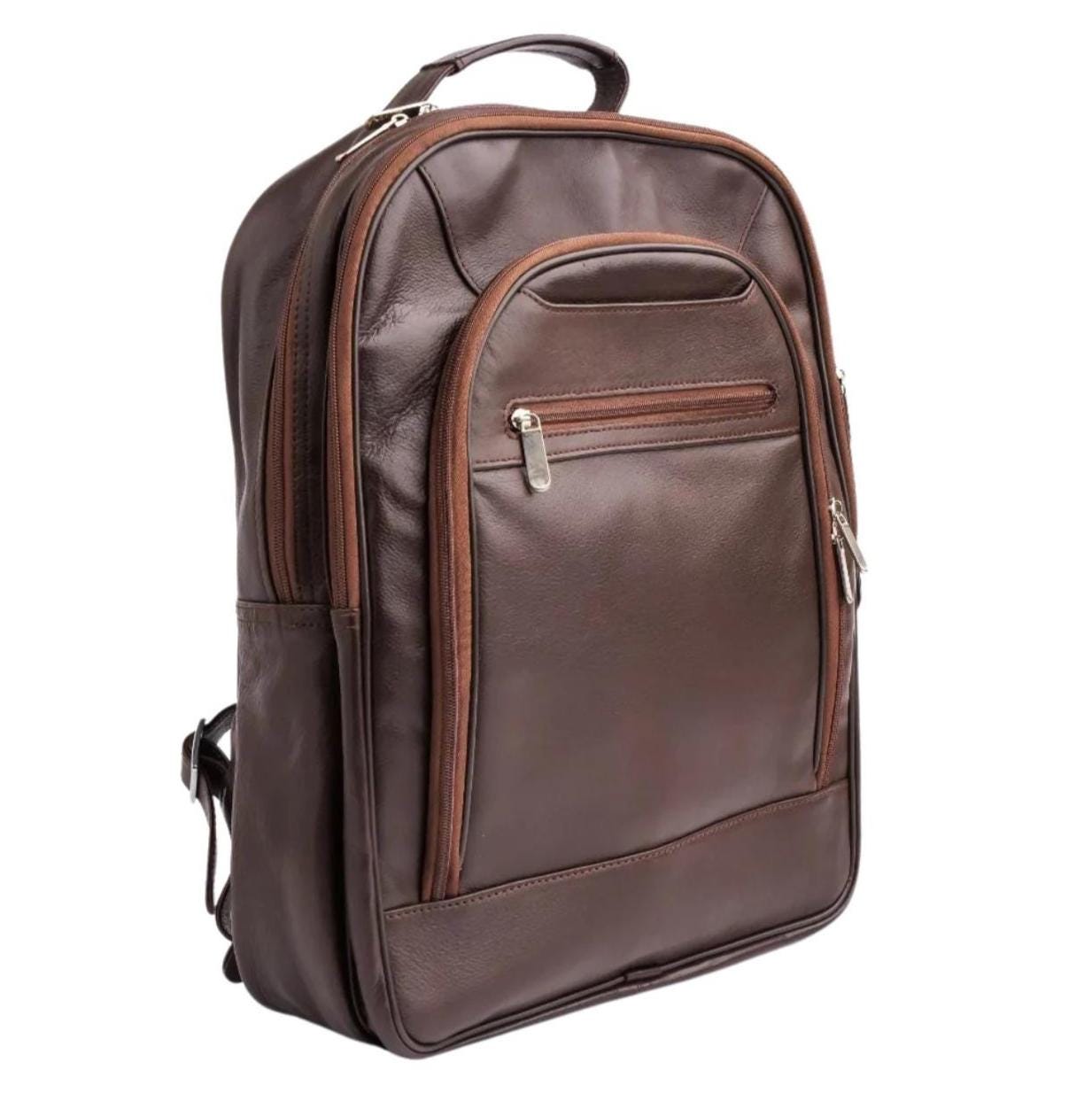 Personalized Black Leather Backpack: 17" Laptop Bag, Top Grain Cowhide