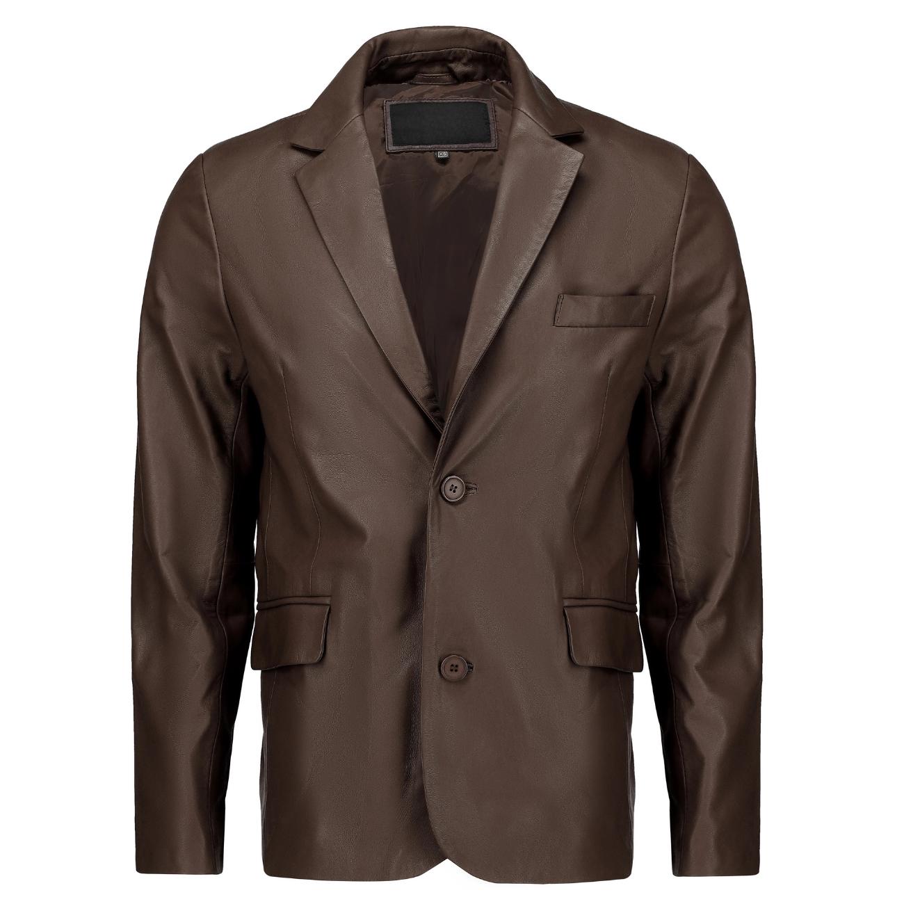 Handmade Men’s Leather Blazer – Black Lambskin Coat with Button Closure & Invisible Stitch Detailing