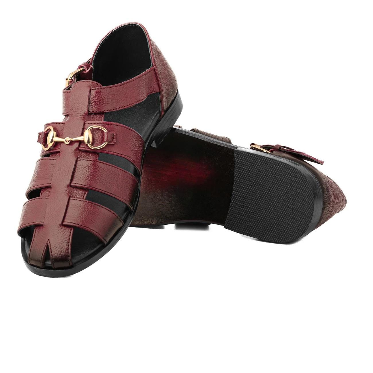 Men's Handmade Cowhide Greek Fisherman Sandals – Genuine Leather, Cushioned Arch Support