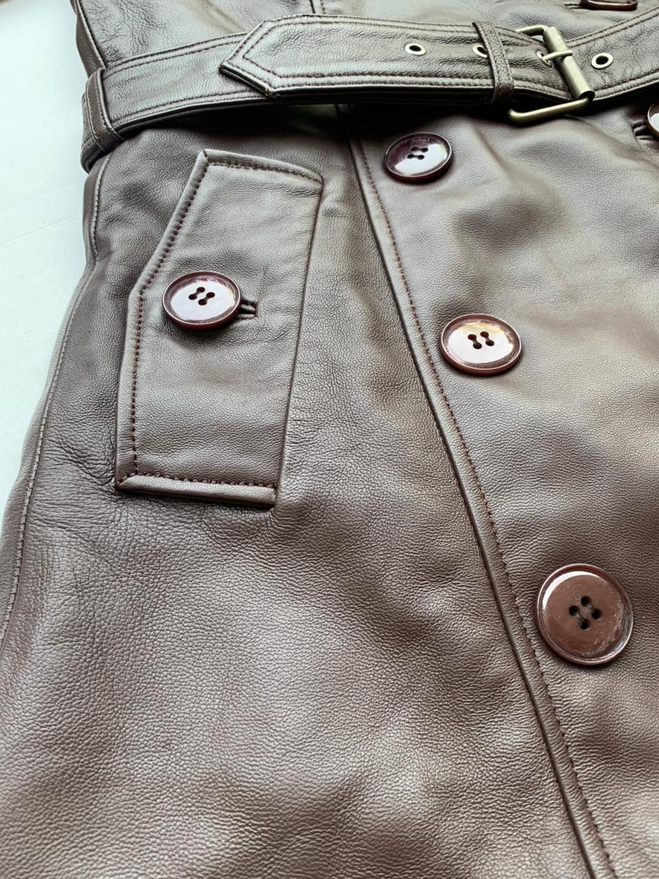 Handmade Lambskin Leather Trench Coat: Double-Breasted Belted Winter Coat Oversized Jacket for Women