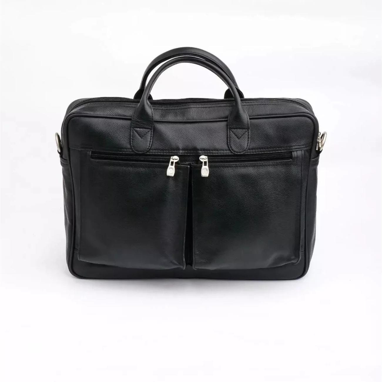 Full-Grain Leather Laptop Briefcase: 15.5" Messenger Bag with Antique Brass